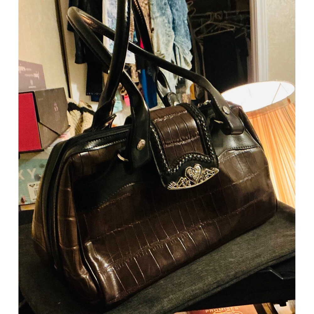 M.C. Marc Chantal Handbag/Purse in Dark Brown Crocodile Skin Textured Leather
